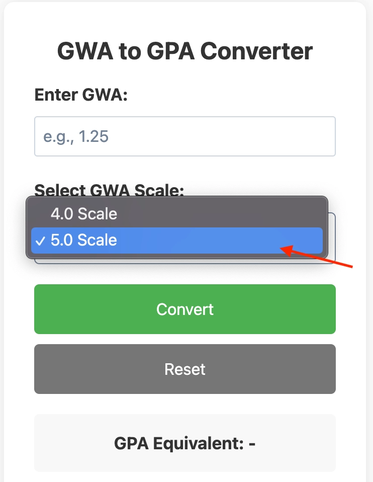 GWA to GPA Converter selecting scale