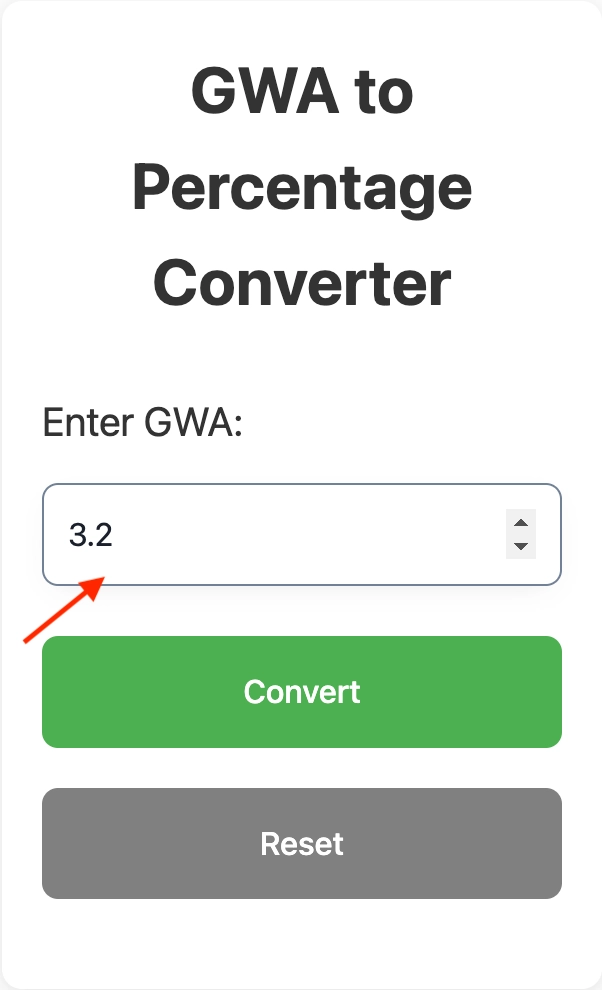 GWA to Percentage Converter input data